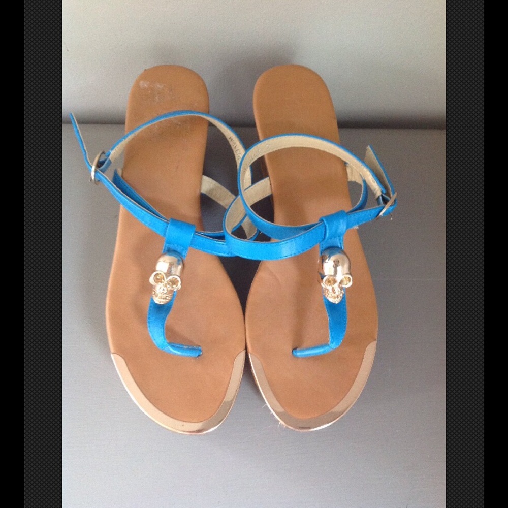 BUCCO WAVERLY CANDY SKULL CORK WEDGE SANDALS 7